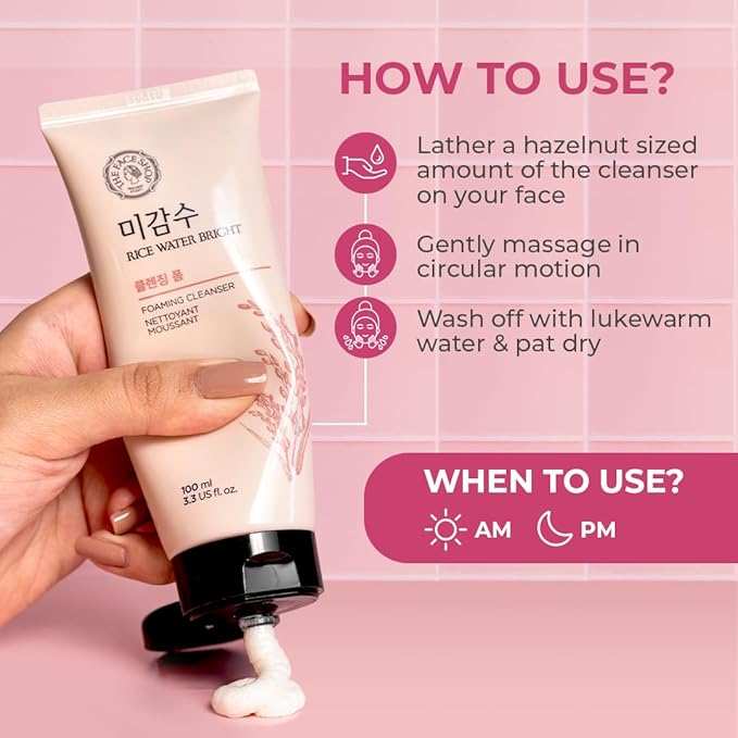 The Face Shop Rice Water Bright Foaming Face Wash 100ml | Face Wash for Glowing Skin | Cleanser for Uneven Skin Tone | Korean Skin Care, For Oily skin - Image 3